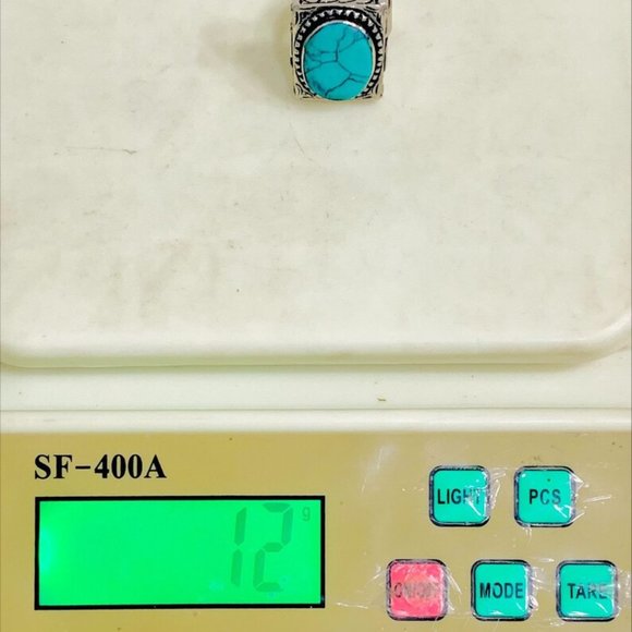 Southwestern Style Turquoise Oval Stone Ring, Ethnic Kuchi Ring, Afghan Jewelry, - Picture 5 of 11